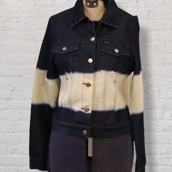 Crest Distressed Denim Bleached Striped Jacket - Picture 1 of 15